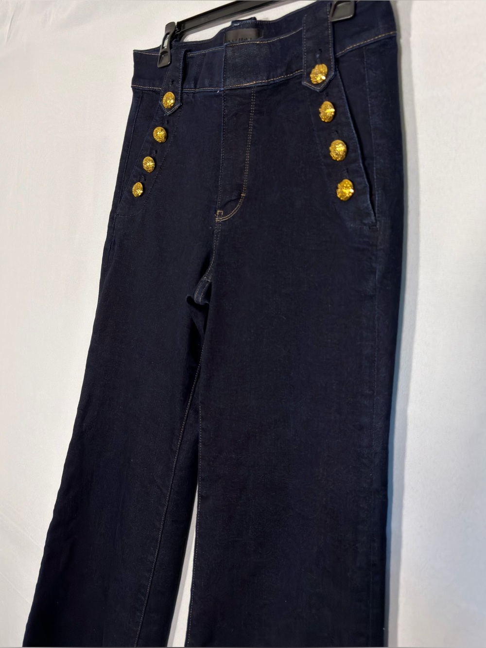 WHBM High Rise Mariner Sailor Wide Leg Jeans Size 8 Dark Wash Gold Button - Picture 3 of 11
